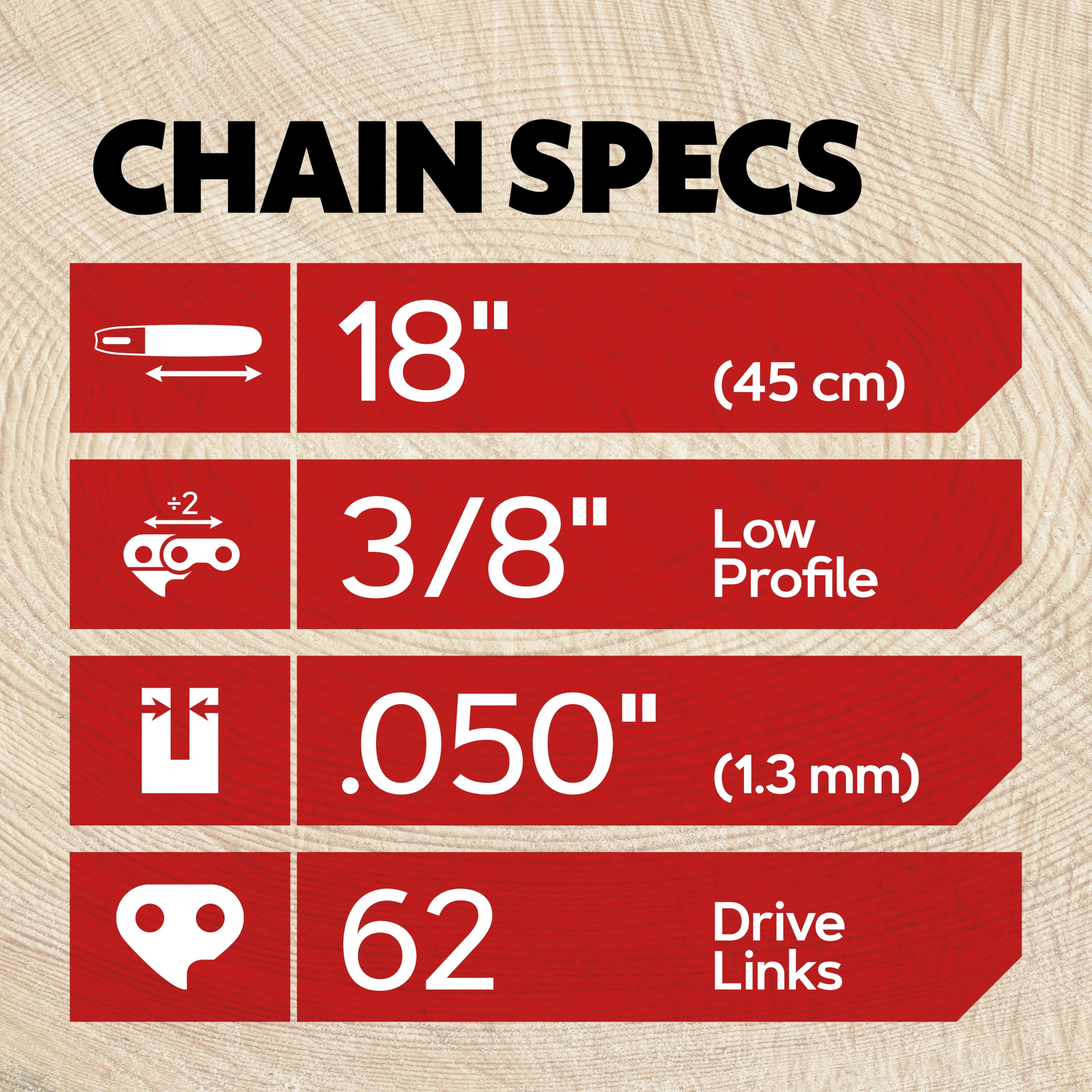 Oregon 3-Pack 3/8" LP Pitch, .050" (1.3 mm) Gauge, Chainsaw Chain for 18" (45cm) Bar, 62 Drive Links – Semi-Chisel Replacement Saw Chain, Fits Husqvarna, Craftsman, Makita, Echo, Poulan and More - Image 3