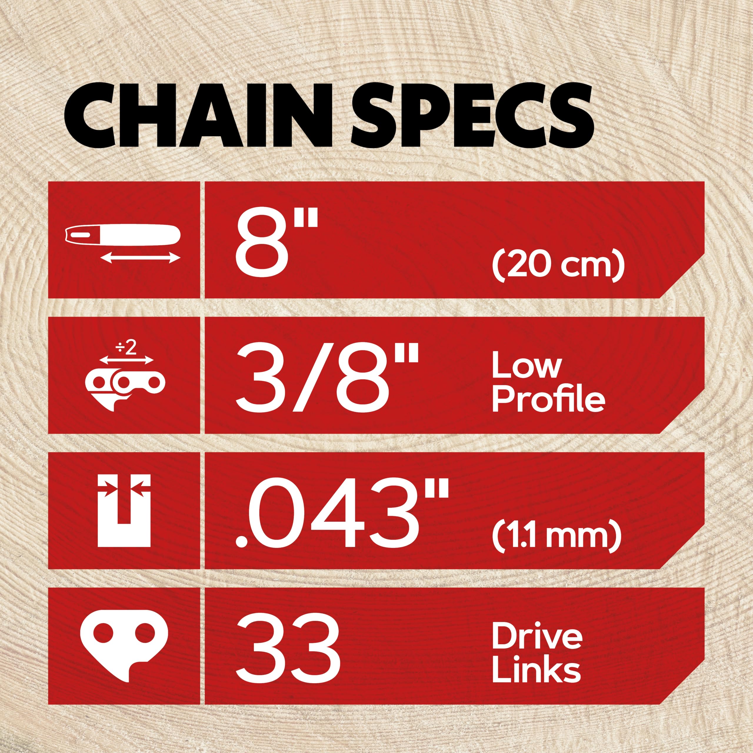 Oregon 3-Pack Pole Saw Chain 3/8" LP Pitch, .043" (1.1 mm) Gauge for 8" (20cm) Bar, 33 Drive Links – Low-kickback Replacement Saw Chain, Replaces Stihl & Husqvarna, Fits Greenworks, Ryobi and more - Image 3