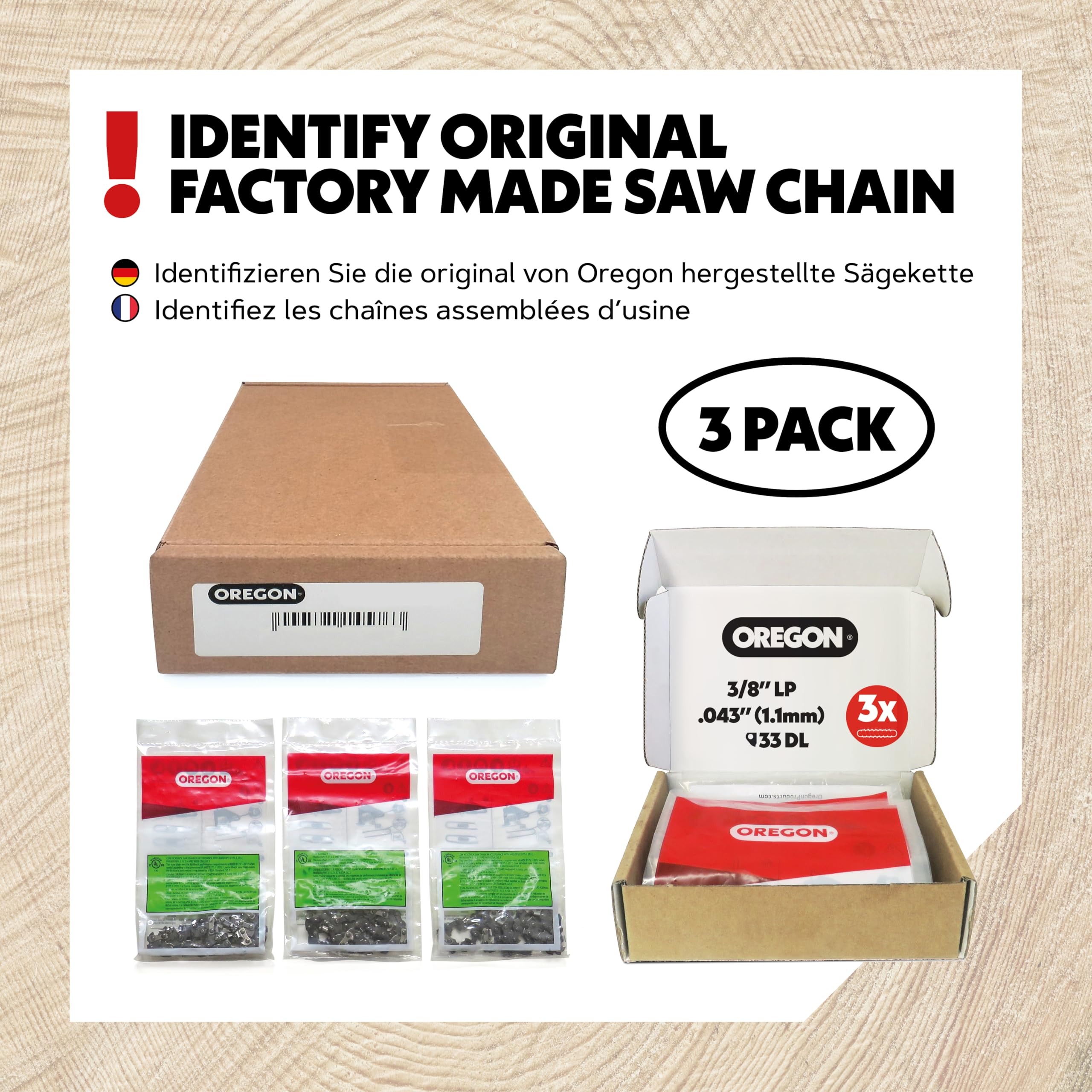 Oregon 3-Pack Pole Saw Chain 3/8" LP Pitch, .043" (1.1 mm) Gauge for 8" (20cm) Bar, 33 Drive Links – Low-kickback Replacement Saw Chain, Replaces Stihl & Husqvarna, Fits Greenworks, Ryobi and more - Image 5
