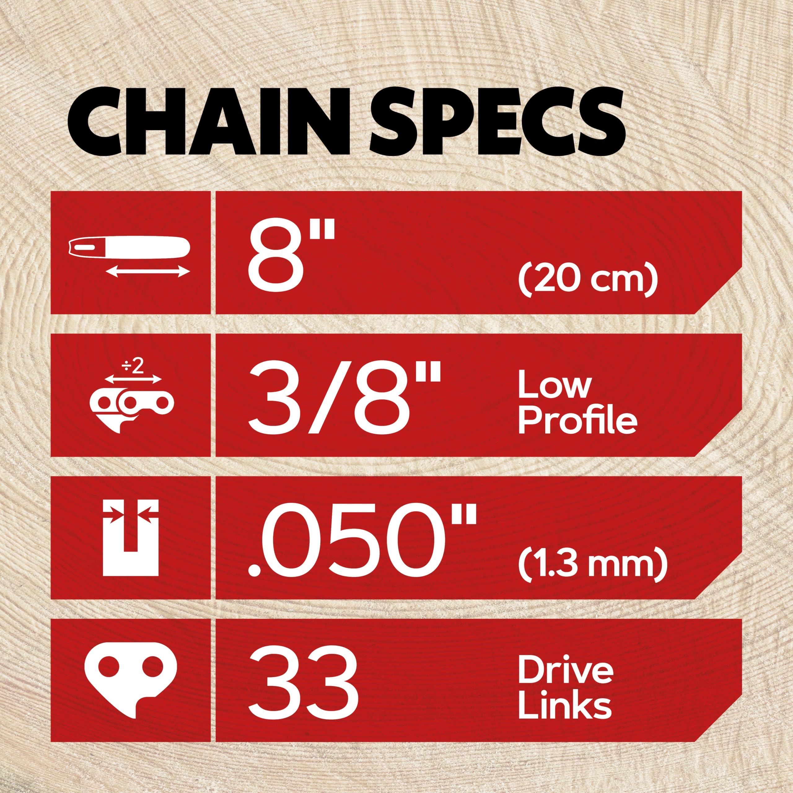 Oregon 3-Pack Pole Saw Chain 3/8" LP Pitch, .050" (1.3 mm) Gauge for 8" (20cm) Bar, 33 Drive Links – Low-kickback Replacement Saw Chain, Fits Chicago, Earthwise, Greenworks, Kobalt, Sun Joe and more - Image 3