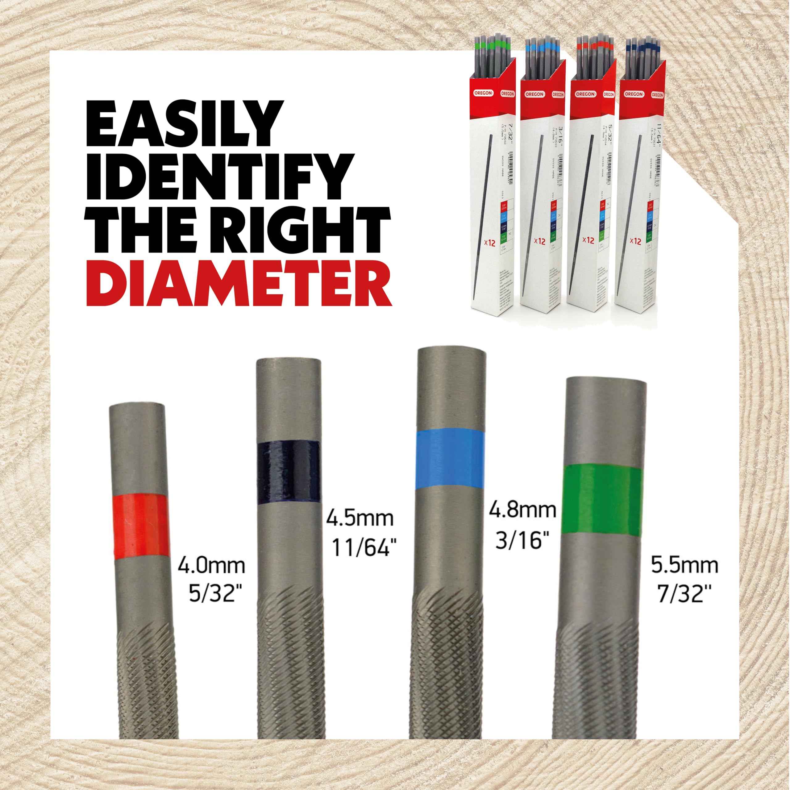 Oregon 5/32" (4.0 mm) Professional Chainsaw Chain Sharpening Round Files to Sharpen 1/4", 3/8" Low Profile Saw Chains, 12 Pack (70504) - Image 4