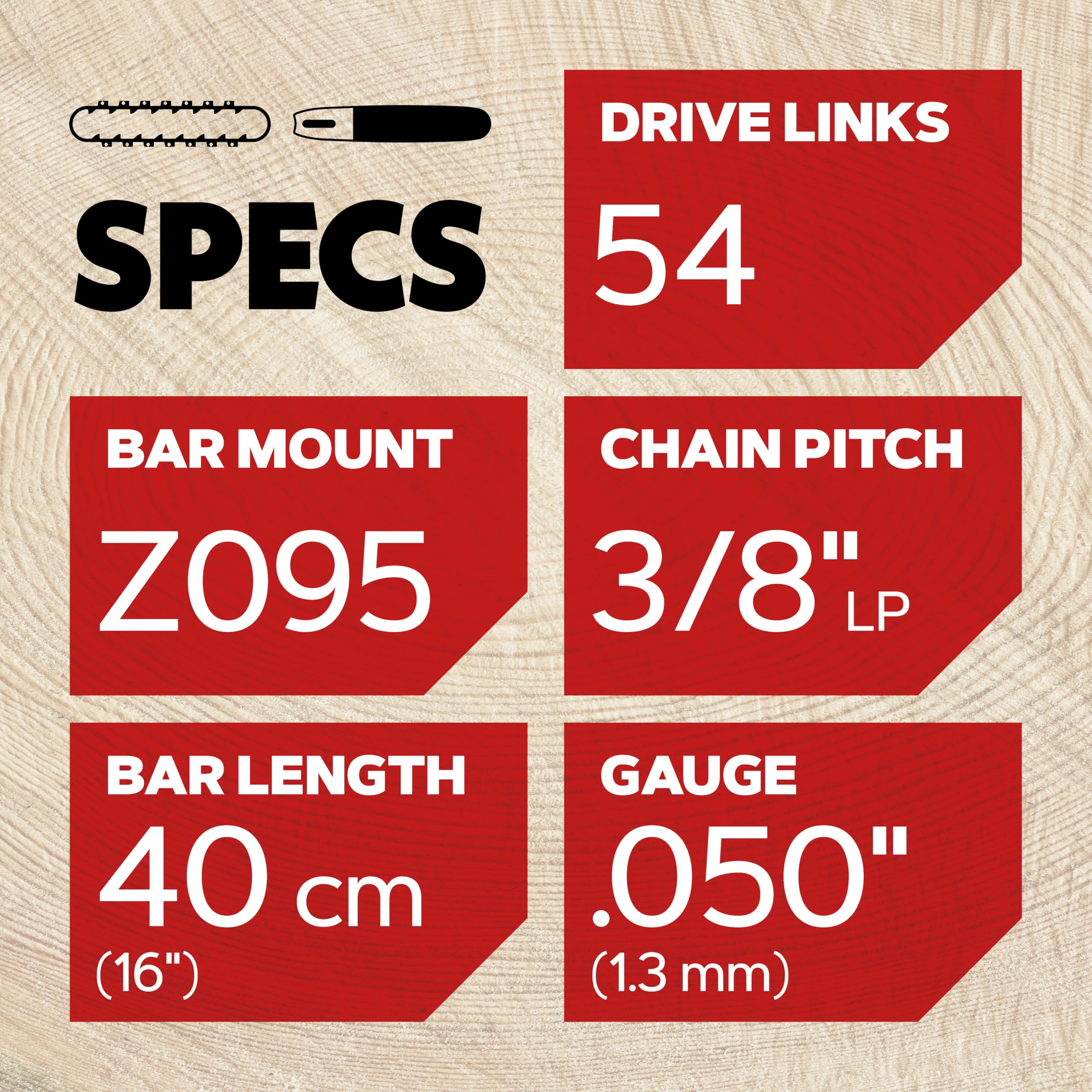 Oregon Chainsaw Guide Bar & Chain Combo Replacement, Bar Length 16" (40cm), Low Kickback Saw Chain, 3/8" Pitch, 0.050" Gauge, 54 Drive Links (509535) - Image 3