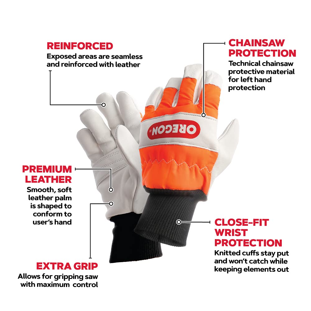 Oregon Chainsaw Left-Hand Protection Leather Gloves – Large (Size 10) (91305L) - Image 3