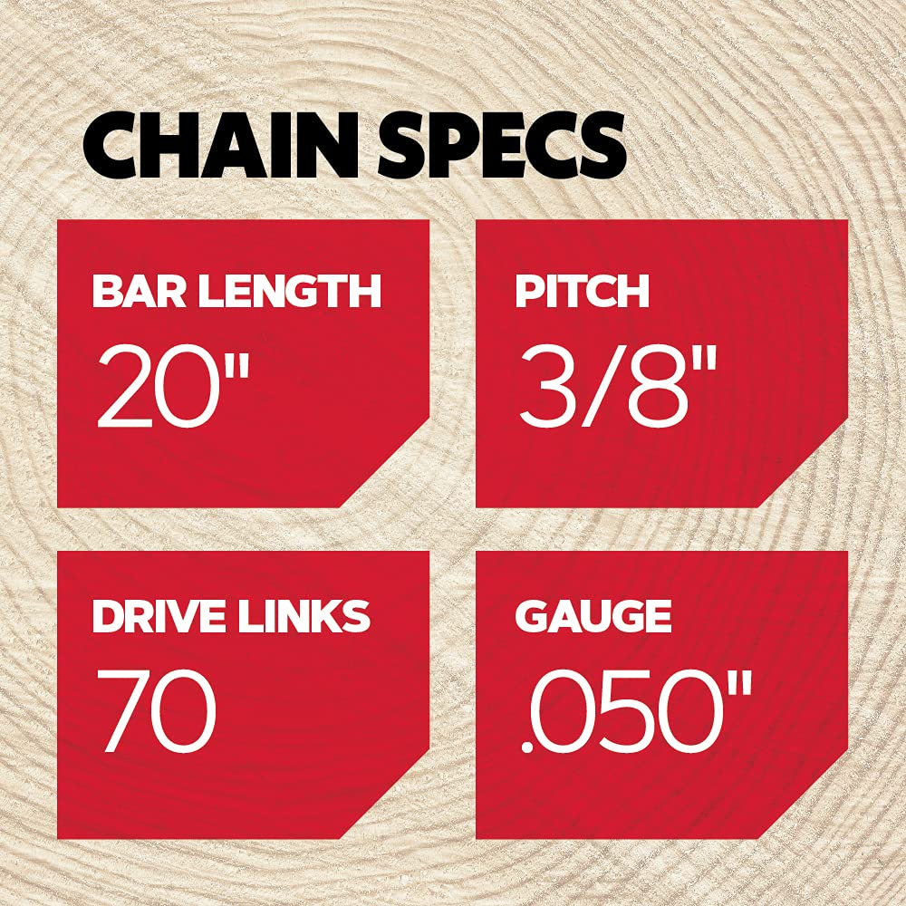 Oregon D70 AdvanceCut Chainsaw Chain for 20 Inch Bar – 70 Drive Links, Replacement Low-Kickback Chainsaw Blade, .050" Gauge, 3/8" Pitch, fits Several Poulan Pro & Echo Models (D70) Black - Image 4